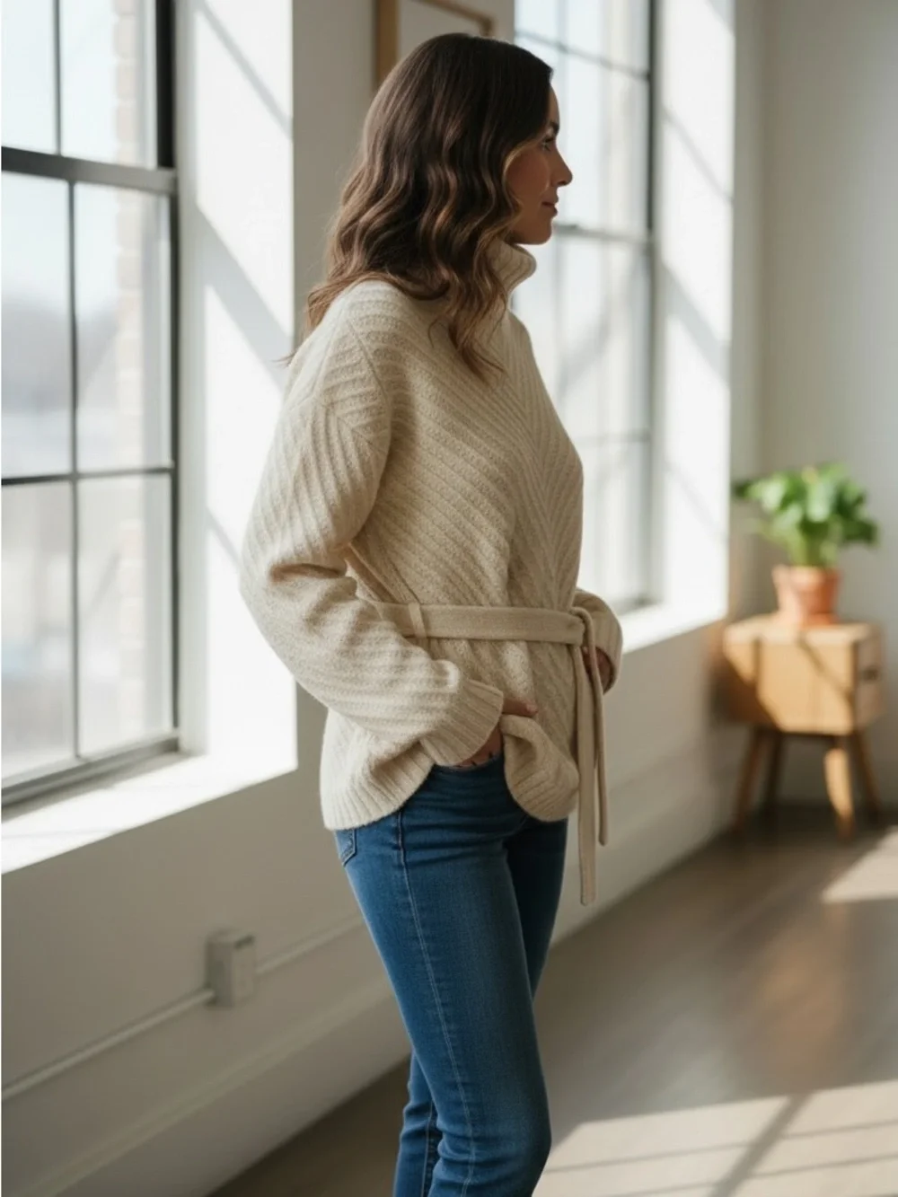 Irish Fisherman Knit Turtleneck Sweater - Cream - Picture 5 of 11